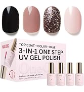 NAILOG Gel Nail Polish Set - 4 Colors Top Coat Color Gel Base 3-In-1 Soak Off UV Gel Polish Kit f...