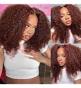 KLAIYI Reddish Brown Afro Kinky Curly Glueless Precut 13x4 HD Lace Front Wigs Human Hair Drawstri...