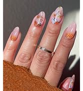 JMEOWIO Gel Nail Stickers Fall Halloween Glitter Pumpkin Semi Cured Gel Nail Strips Wraps UV/LED ...