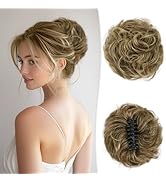 RUWISS Claw Clip Messy Bun Hair Piece Large Real Human Hair Bun Wavy Curly Chignon Hair Bun Exten...