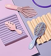 curl detangler, pink mini brush, and purple speed dry