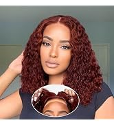 MUGOHK Reddish Brown Wear and Go Glueless Wigs Human Hair Pre Cut 12 Inch 7x5 HD Lace Front Aubur...