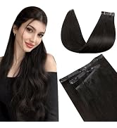 LaaVoo Seamless Clip in Hair Extensions Human Hair Black Clip in Human Hair Extensions Natural Bl...