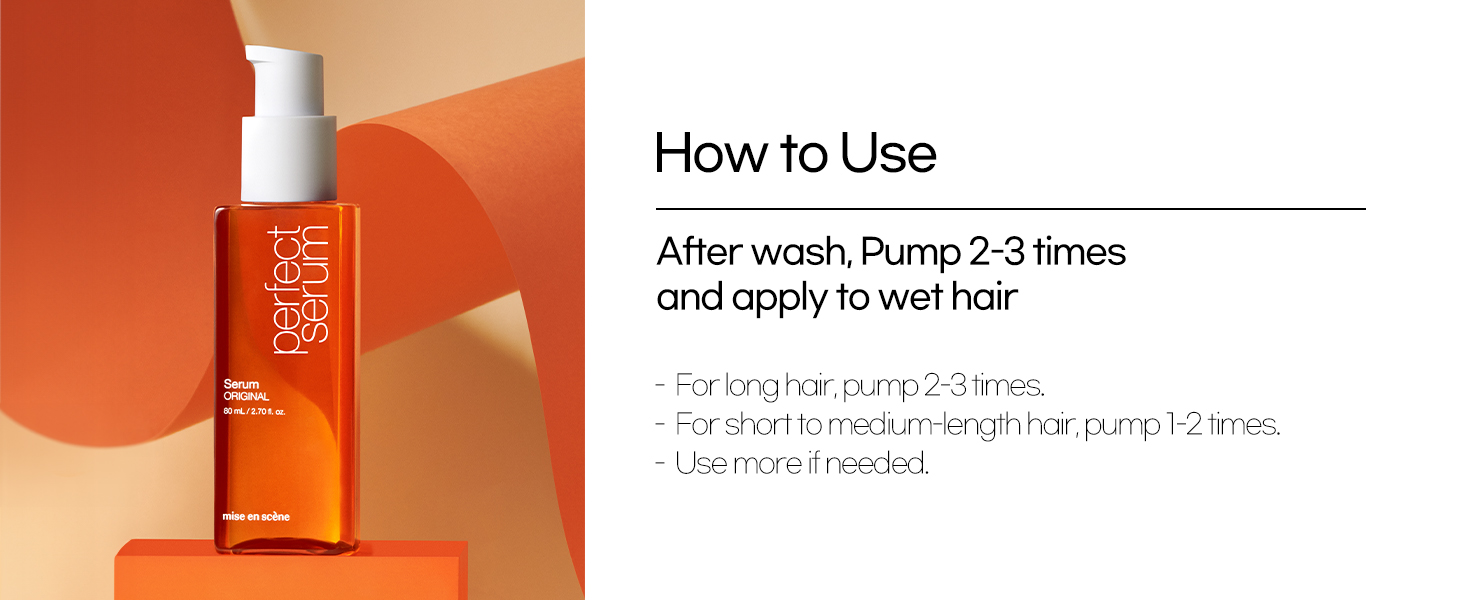 How to Use - After Wash, Pump 2~3 Times and apply to wet hair