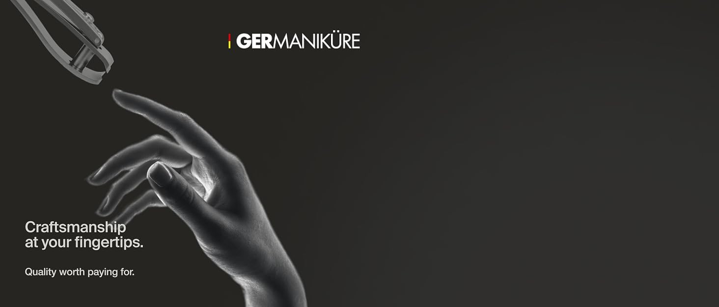 black background hand reaching for best quality german craftsmanship fingernail clipper