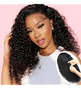 Srakuw Half Wig Human Hair 200 Density Water Wave Wear Go Glueless Wigs Human Hair with Drawstrin...