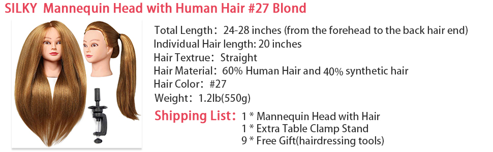 silky hair mannequin head