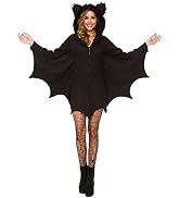 Halfjuly Halloween Costume for Women Bat Cozy Black Animal Adult Cosplay Vampire Zipper Dress