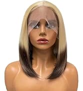 Wiginway Short Synthetic Lace Front Wig, 13x3 Lace Frontal Wigs for Women, Straight Bob Wig, Shou...