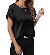 ANRABESS Women's Summer Dressy Casual Short Sleeve Shirts Crewneck Silk Satin Business Office Wor...