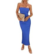 Pretty Garden Womens Summer Bodycon Maxi Tube Dress Ribbed Strapless Side Slit Long Going Out Cas...