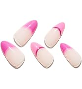GLAMERMAID French Tip Press on Nails Medium, Short Almond Nude Pink Fake Nails Tips, Oval Round N...