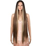 Style Icon 38” Super Long Straight Wigs Lace Front Wigs 6” Deeper Middle Part Highlight Blonde Wi...