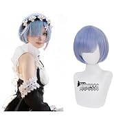 Aadesso Rem cosplay wig for anime Re zero blue Straight hair with bangs with wig cap