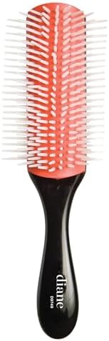 Diane Pro Nylon Pin 9 Row Styling Brush for Detangling, Separating, Shaping, and Defining Wet or Curly Hair, Heat-Resistant, Anti-Static, Black/Red