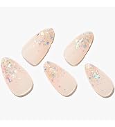 GLAMERMAID Nude White Press on Nails Short Almond, Handmade Ombre French Tip Jelly Gel Fake Nail ...