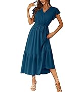 PRETTYGARDEN Women's 2023 Floral Boho Dress Wrap V Neck Short Sleeve Belted Ruffle Hem A-Line Flo...