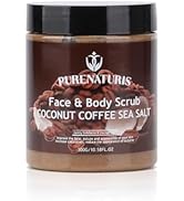 PureNaturis Coconut Coffee Sea Salt Scrub - Exfoliating & Moisturizing Face and Body Scrub with N...
