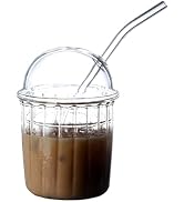 TITA-DONG Cute Drinking Glasses with Glass Dome Lid and Straw, Reusable Wide Mouth Smoothie Cups ...