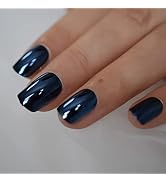 High Shine Punk False Metallic Light Blue Fake Nails Short Acrylic Nail Tips Reflective Mirror Na...