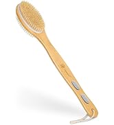 FREATECH Long Bamboo Handle Body Brush Back Scrubber - Dual-Sided Bath Shower Brush with Stiff an...