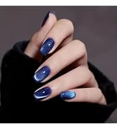 Glitter Press on Nails Blue Fake Nails Short Square False Nails Press ons with Designs Sparkly Na...