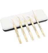 NAGARAKU 5 PCS Tweezers for Eyelash Extensions Straight and Curved Precision Professional Volume ...