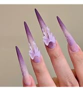 MISUD Press on Nails - Long Stiletto Fake Nails with Purple Ombre, Acrylic Bow Design 24 pcs