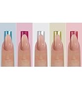 150Pcs French Tip Press on Nails Long Square Fake Nail Tips Chrome Blue Red Silver Gold Pink Fren...