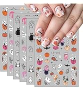 Halloween Nail Art Stickers Decals 6 Sheets Fall Scary Ghost Skull Fire Nail Decoration 3D Self-A...