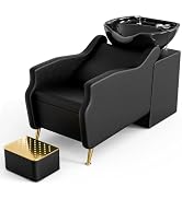 Paddie Shampoo Chair and Bowl for Salon, Backwash Shampoo Station Sink with Ceramic Bowl and Foot...