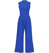 Pretty Garden Womens Summer One Piece Sleeveless Mock Neck Wide Leg Pants Rompers With Pockets