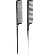 PERFEHAIR Heat Resistant Rat Tail Combs for Flat Iron Straightening, 2 Pieces Carbon Fiber Anti S...