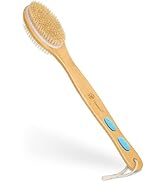 FREATECH Long Bamboo Handle Body Brush Back Scrubber - Dual-Sided Bath Shower Brush with Stiff an...