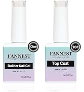 FANNEST Clear Builder Nail Gel and No Wipe Top Coat Set,Hema Free Builder Strengthener Gel Clear ...