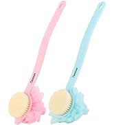Tbestmax Loofah Back Scrubber Long Handle Shower Body Brush with Soft Mesh Sponge for Women Skin ...