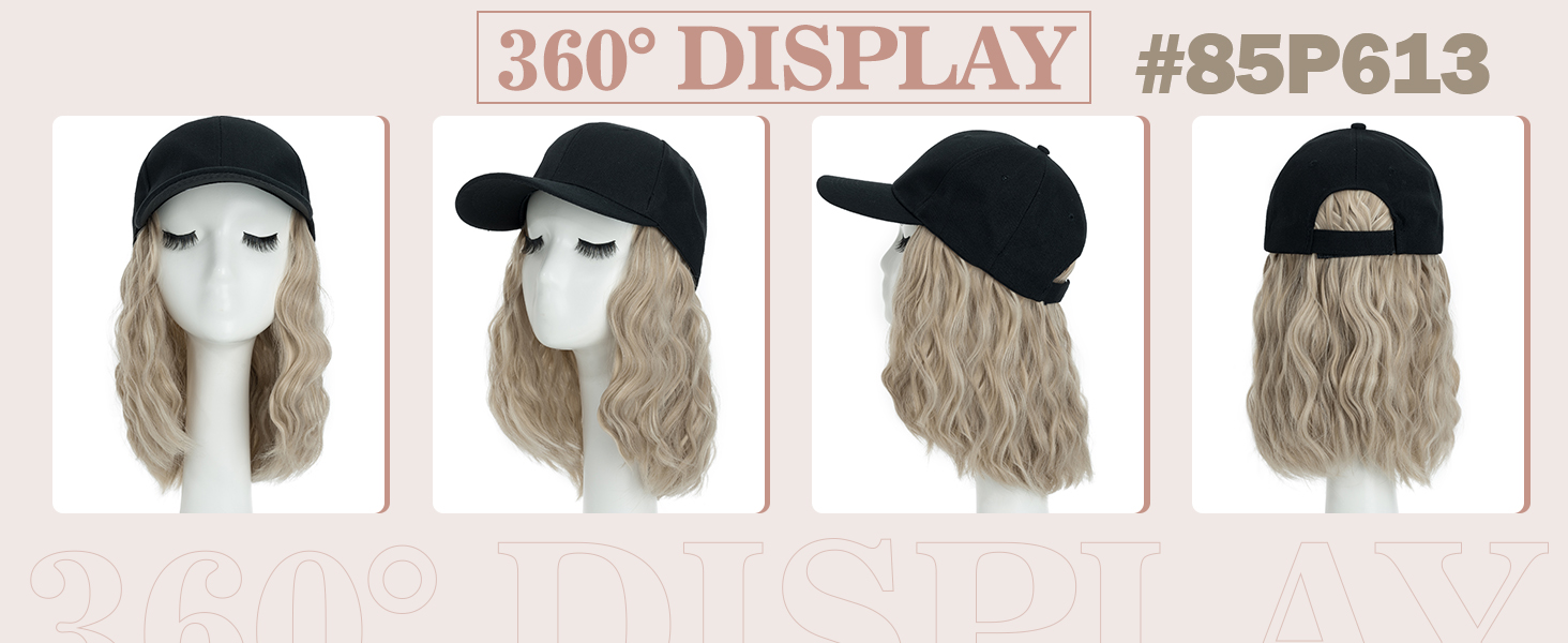 Short Bob Hairstyle Adjustable Removable Wig Hat for Women