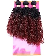 Kinky Curly Synthetic Hair Weave 16 18 20 Inches 3 Bundles Black and Burgundy Ombre Synthetic Hai...