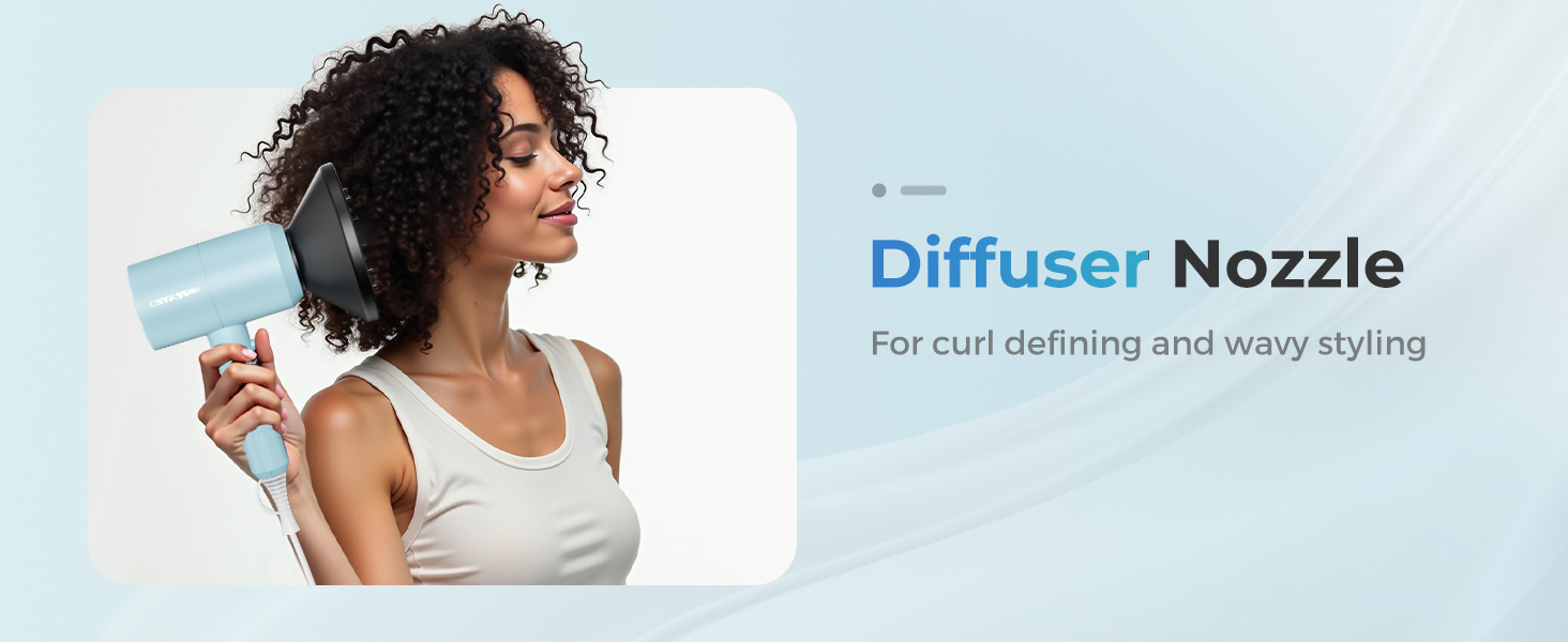 Lightweight Ionic Hair Dryer with Diffuser - Powerful 1800W Blow Dryer for Fast Drying