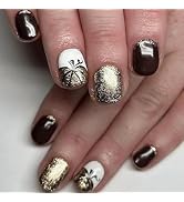 Halloween Press on Nails Short Square Fall Petite Fake Nails Brown Full Cover Pumpkin False Nails...
