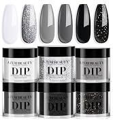 AZUREBEAUTY Dip Powder Nail Basic Set White Black Silver Grey Pure Sparkle 6 Colors All Seasons D...