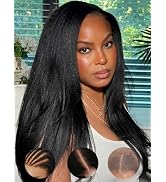 Sunber Yaki Straight Human Hair Bye Bye Knots Pre Cut Lace 7x5 Lace Front Glueless Wig Put On Go ...