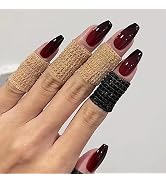 MISUD Press on Nails Medium Coffin Fake Nails Glossy Glue on Nails Ballerina Goth Acrylic Nails R...