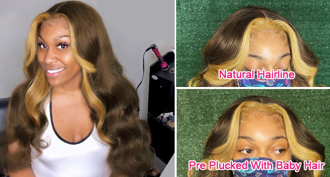 skunk stripe body wave lace front wig 5x5 lace closure wig human hair ymsgirl