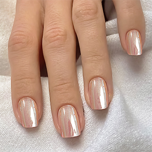 Square Fake Nails Matte Press on Nails with Glitter Pearl Medium Pink False Nails 
