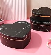 GLEAVI Nesting Gift Boxes with Lids Black - Set of 3 Marble Heart Shaped Flower Boxes for Arrange...