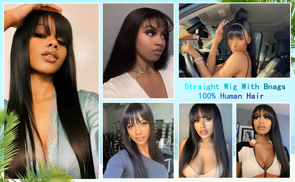 straight wig with bangs wigs huam hair