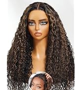 Julia Hair Golden Brown Highlight Water Wave and Jerry Curly Wig Mixed Curls 13X4 Lace Front Pre ...