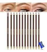 JUAAZIN 12Pcs Long Eyebrow Pencils Set, Light Coffee Natural Look,for Eyebrows & Eyeliner,Waterpr...