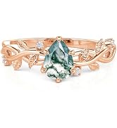 Jeulia Moss Agate Cluster Engagement Ring for Women, Round/Pear Cut Sterling Silver Women's Weddi...
